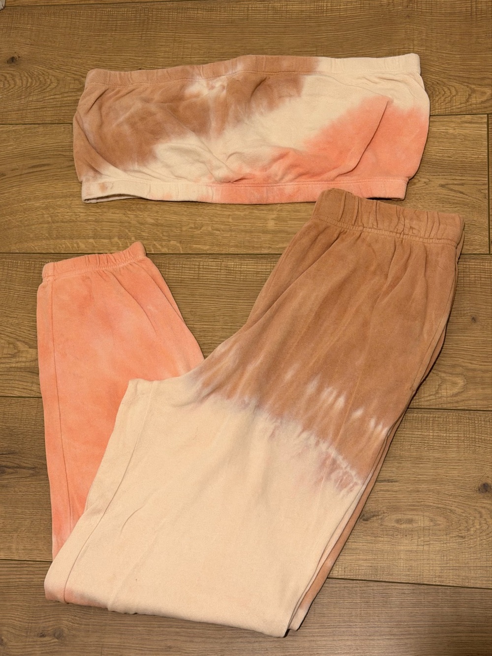 Size Large - Tie-Dye Tube Top and Jogger Set - Peach & Brown